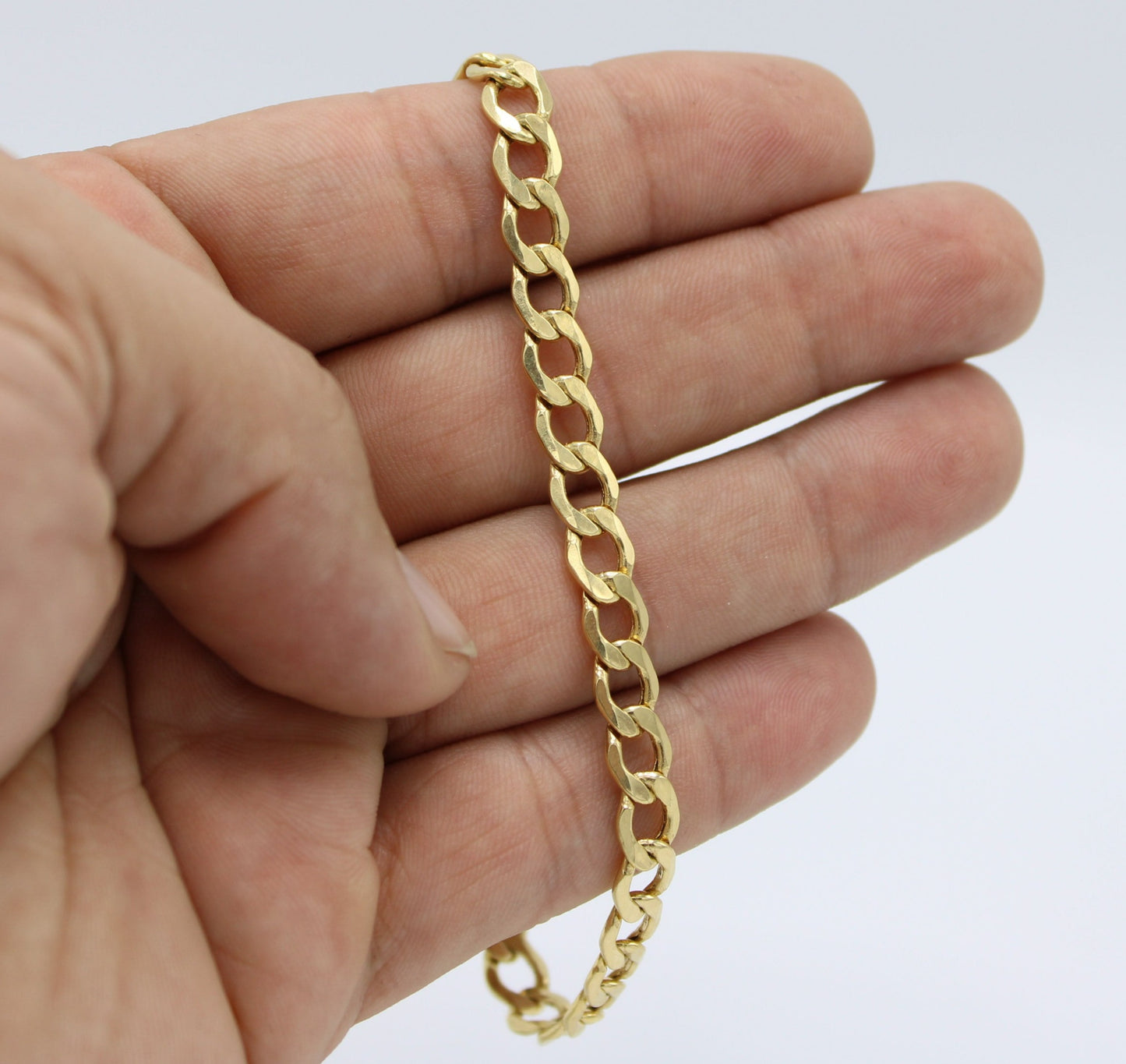 14K Semi-Solid Flat Cuban Bracelet Yellow Gold // 6.7mm //