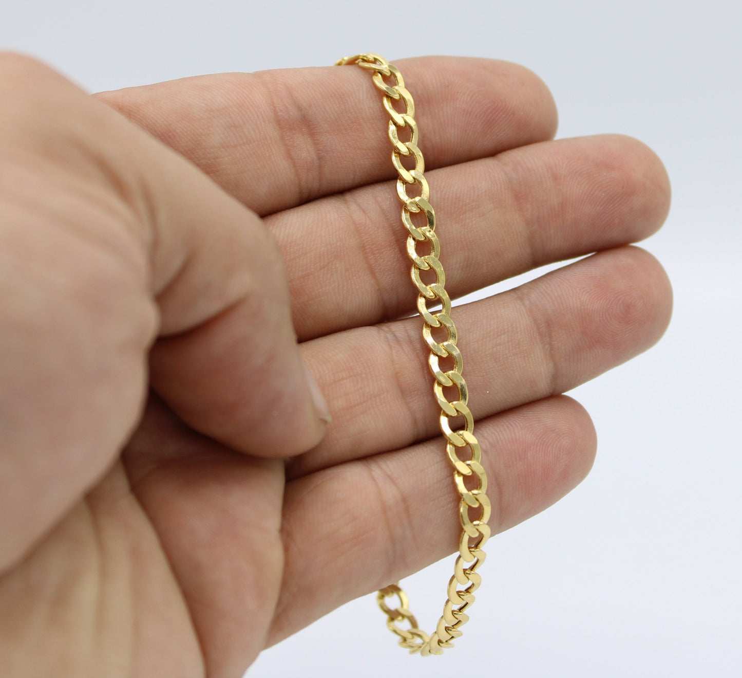 14K Semi-Solid Flat Cuban Bracelet Yellow Gold // 5.2mm //