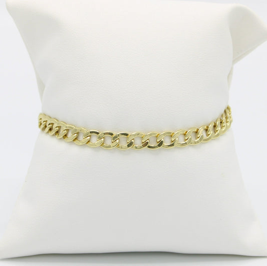 14K Semi-Solid Flat Cuban Bracelet Yellow Gold // 6.4mm  //