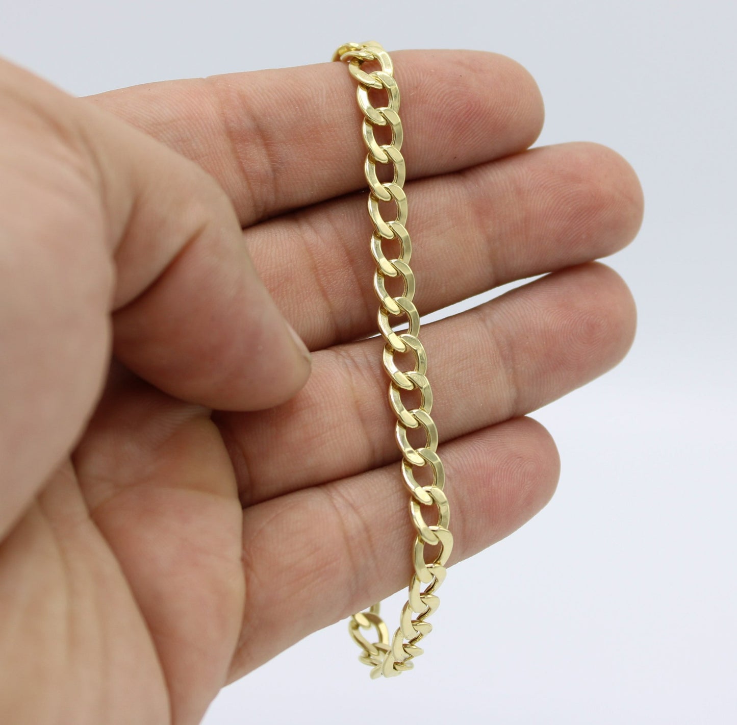 14K Semi-Solid Flat Cuban Bracelet Yellow Gold // 6.4mm //
