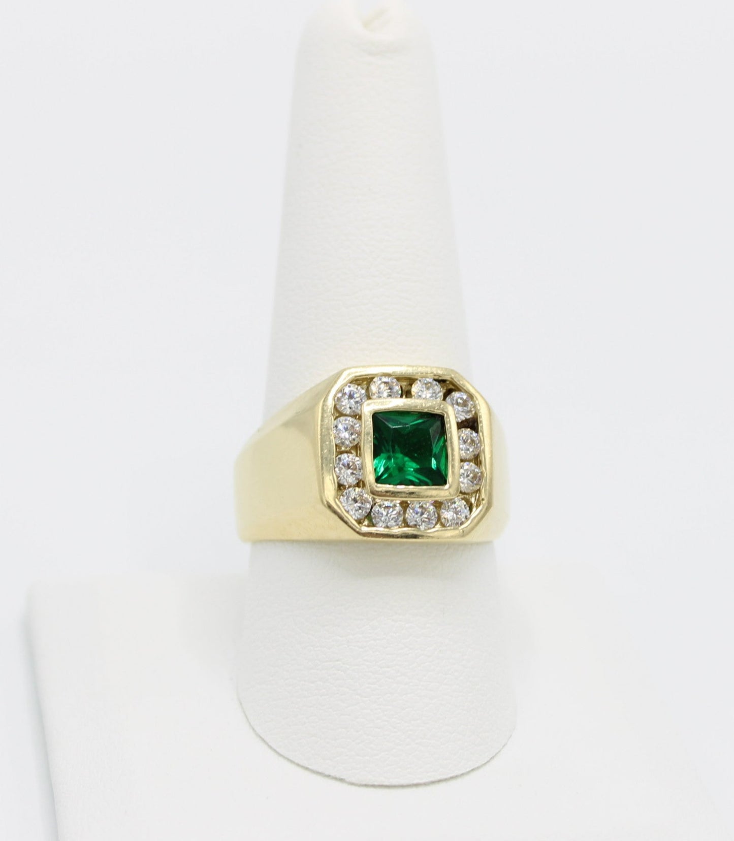 14K Men's Ring Cz Stones Gems Yellow Gold