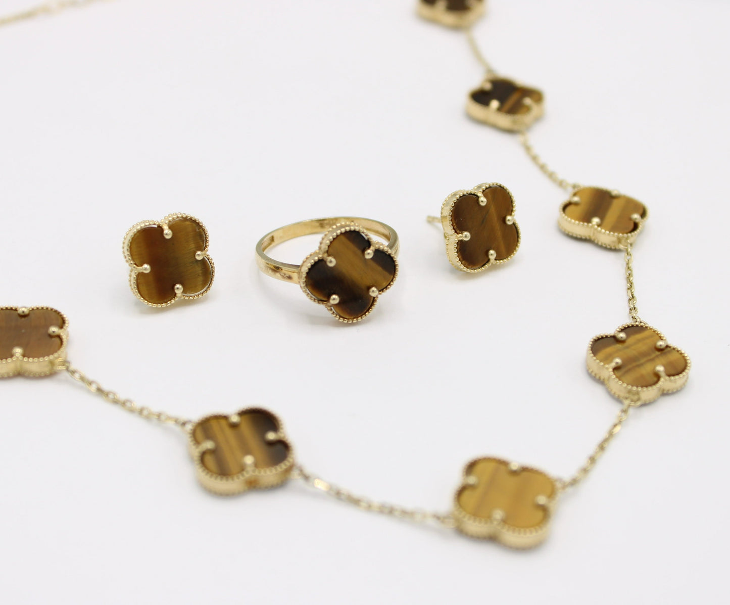 14K Fancy Set (Brown) Necklace - Earrings - Ring Yellow Gold