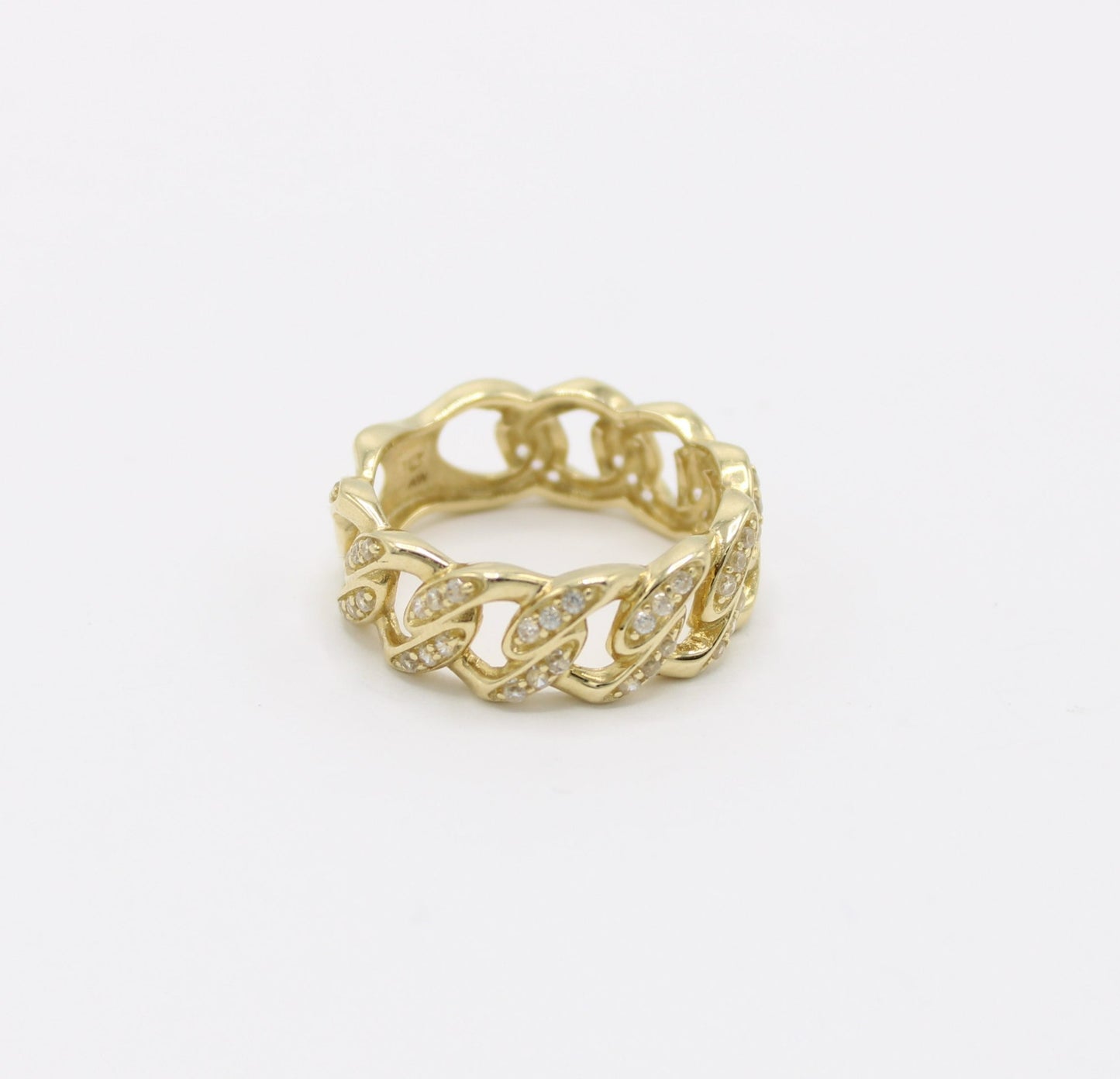 14K Men's Set Cuban Ring Cz Stones with Cuban Bracelet Yellow Gold