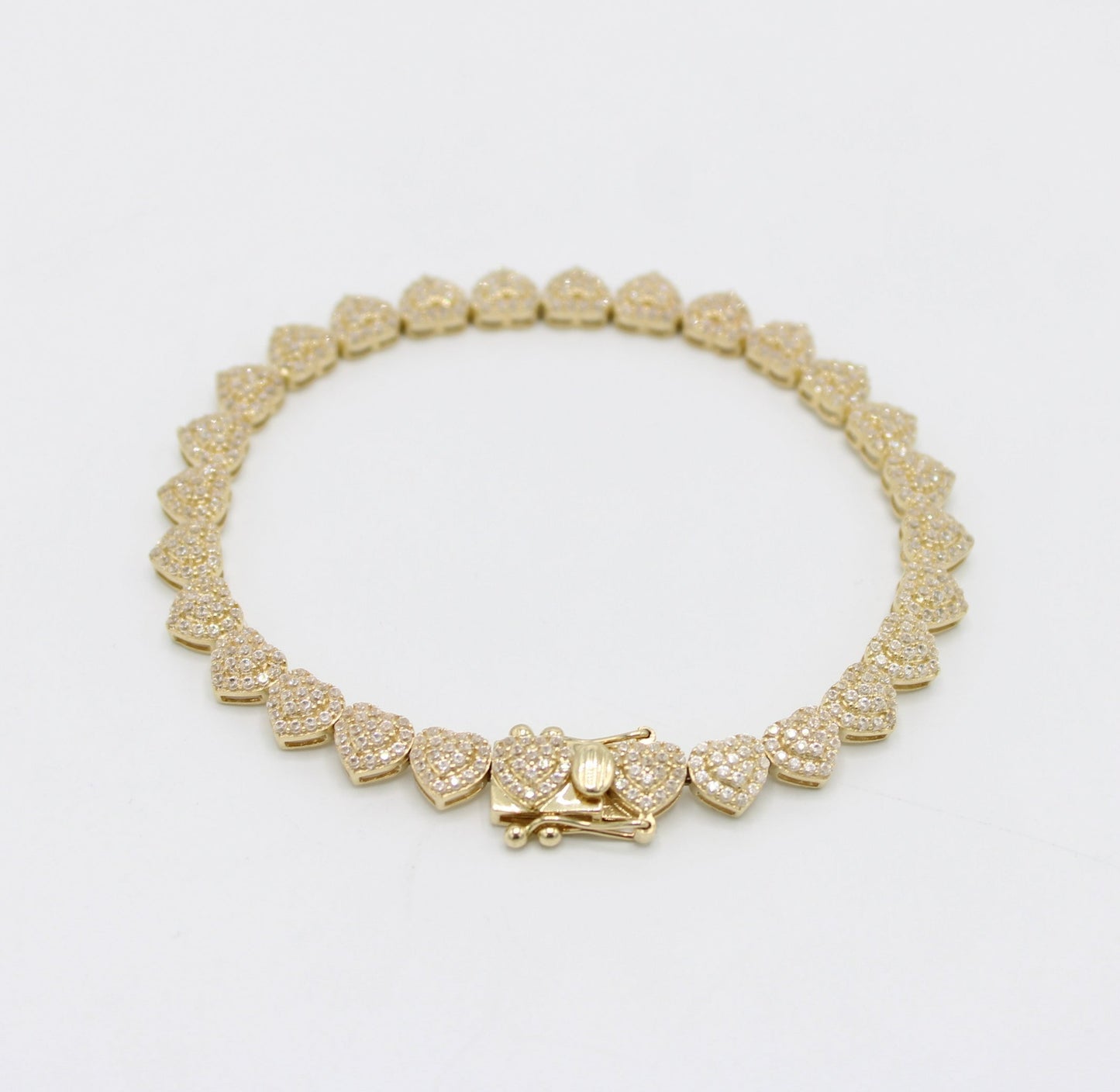 14K Fancy Heart Bracelet Cz Stones Yellow Gold
