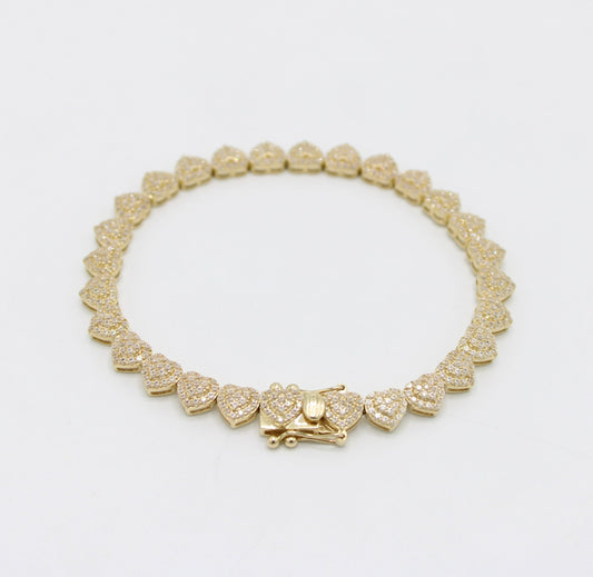 14K Fancy Heart Bracelet Cz Stones Yellow Gold