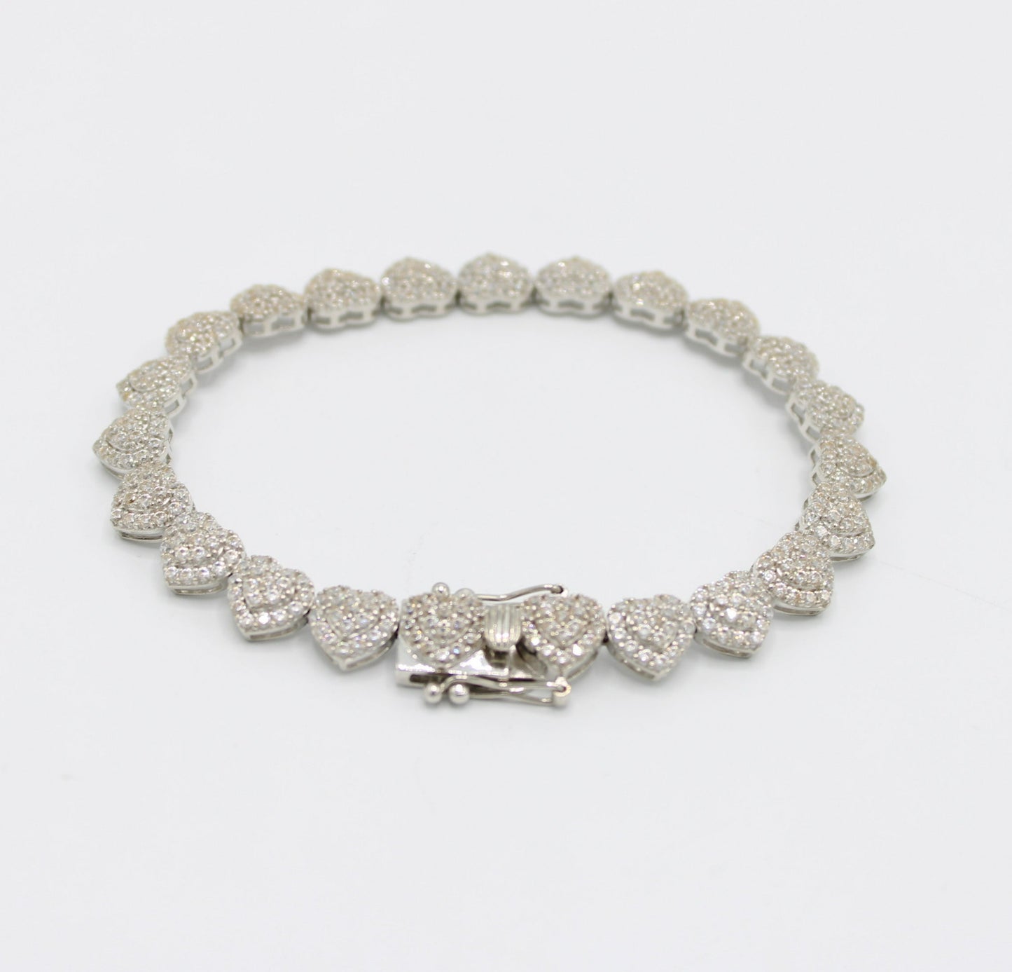 14K Fancy Heart Bracelet Cz Stones White Gold