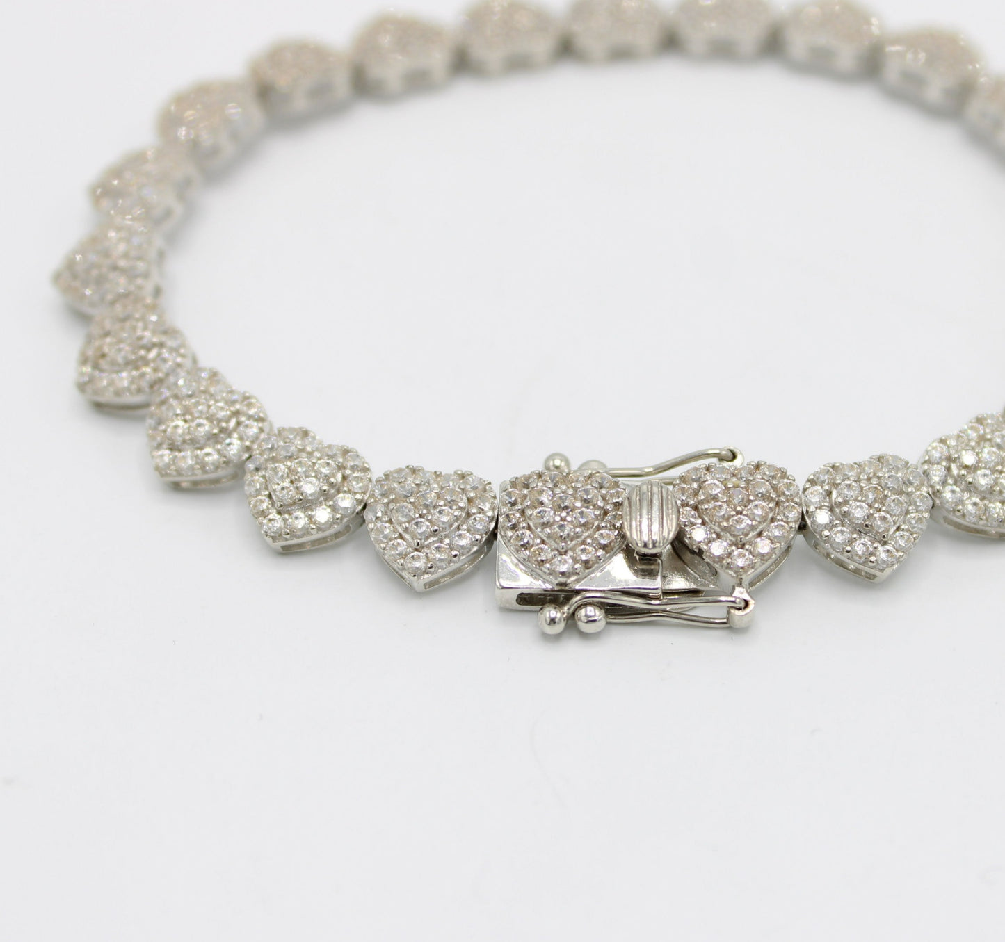 14K Fancy Heart Bracelet Cz Stones White Gold