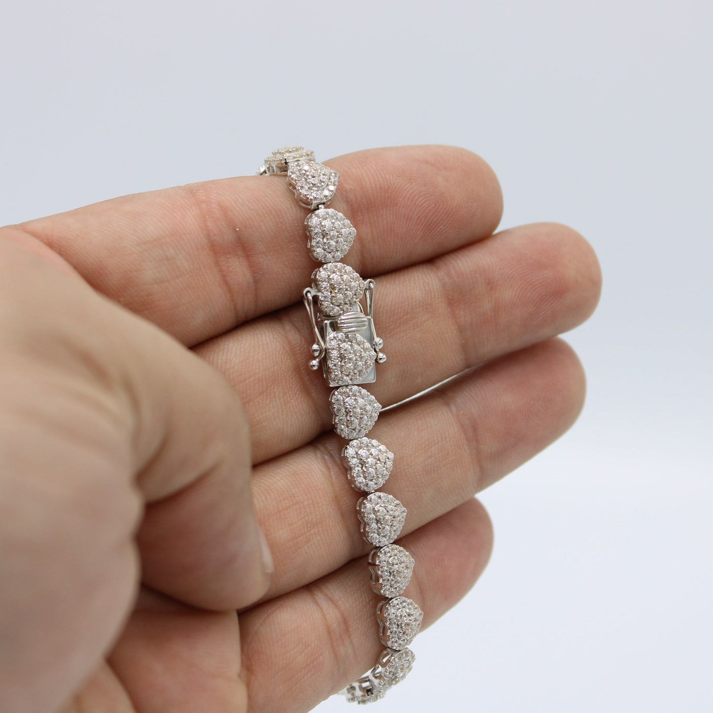 14K Fancy Heart Bracelet Cz Stones White Gold