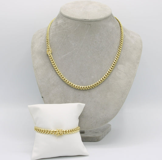 14K Set Miami Cuban Chain with Bracelet Yellow gold