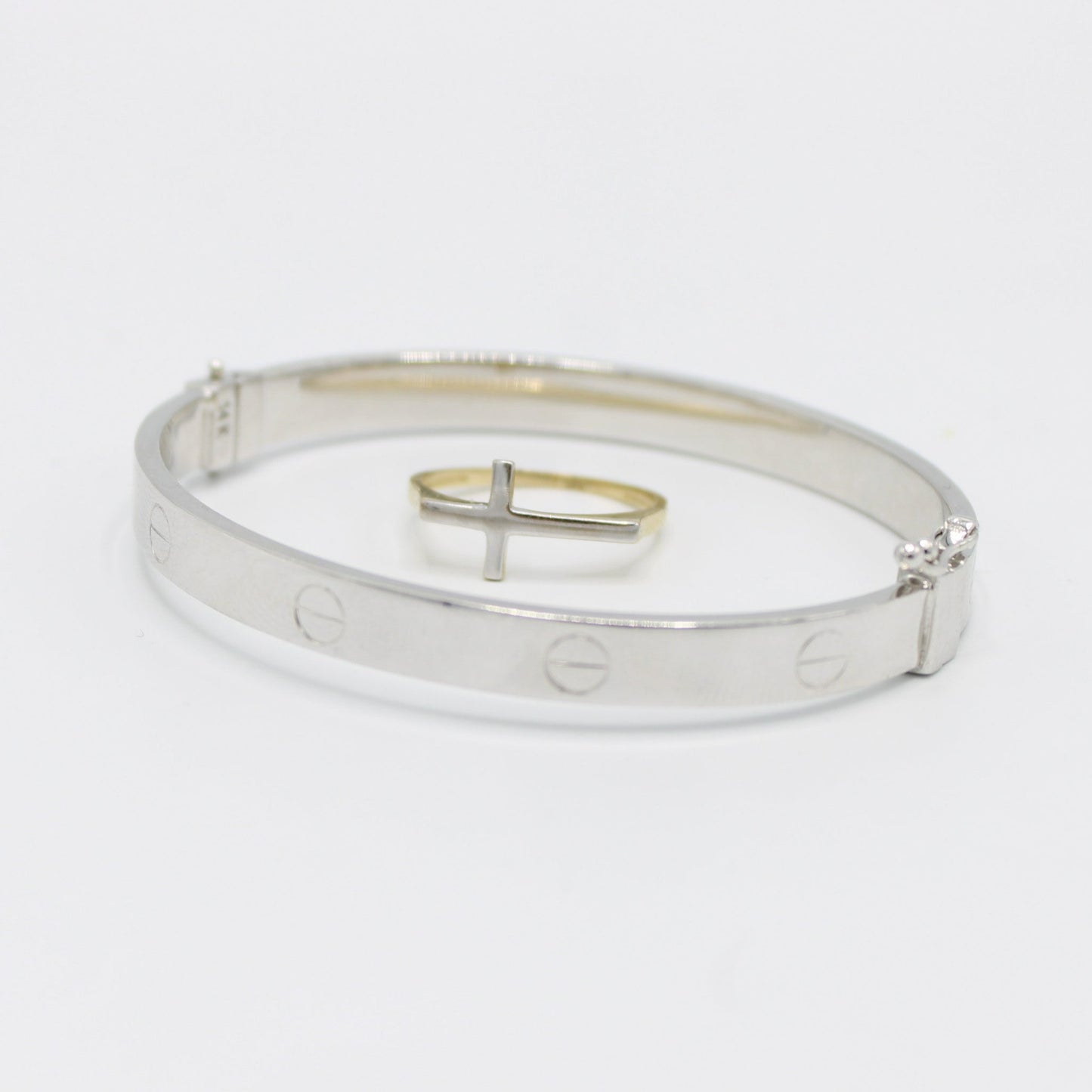 14K Love Set Bangle And Cross Ring White Gold