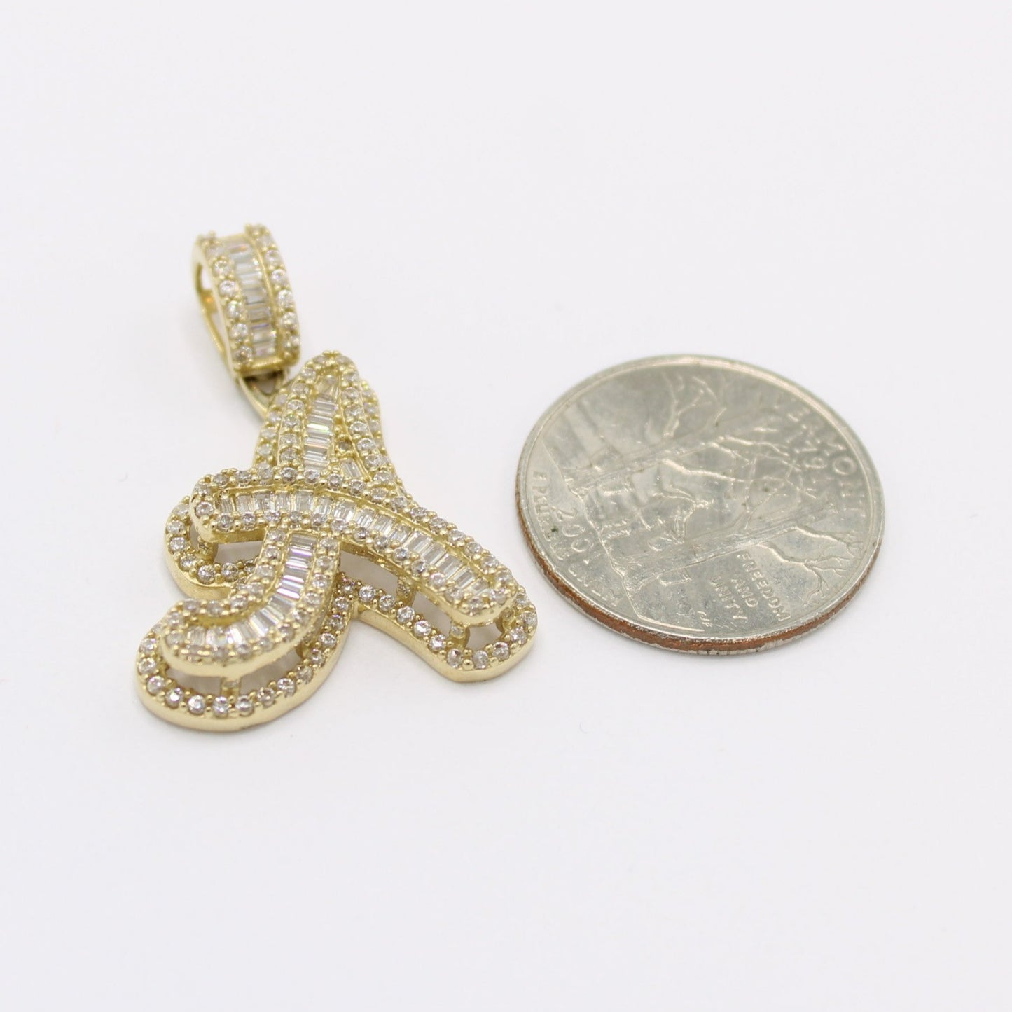 14k Initial Name ( A ) Baguette / Cz Stones Yellow Gold