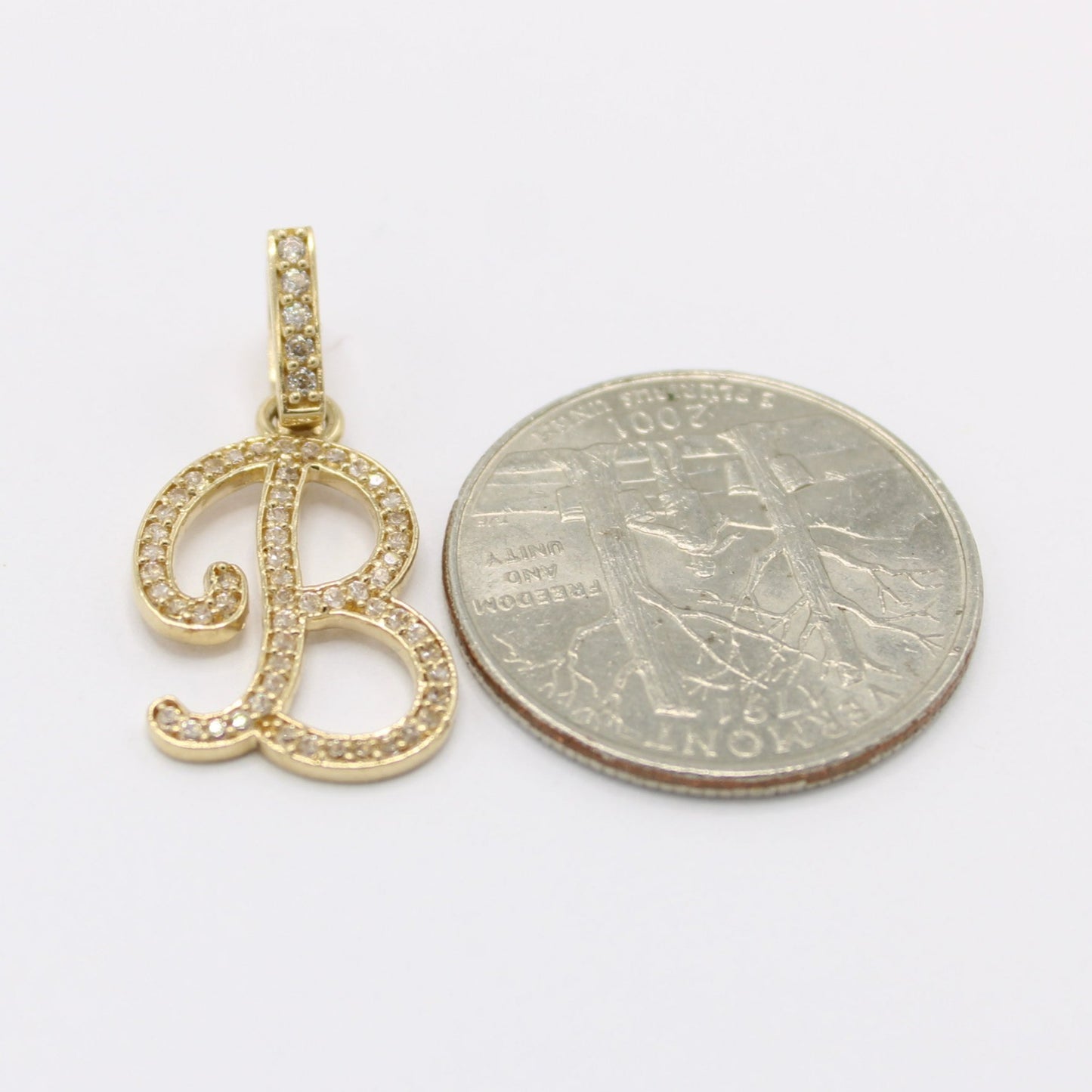 14k Initial Name ( B ) Cz Stones Yellow Gold