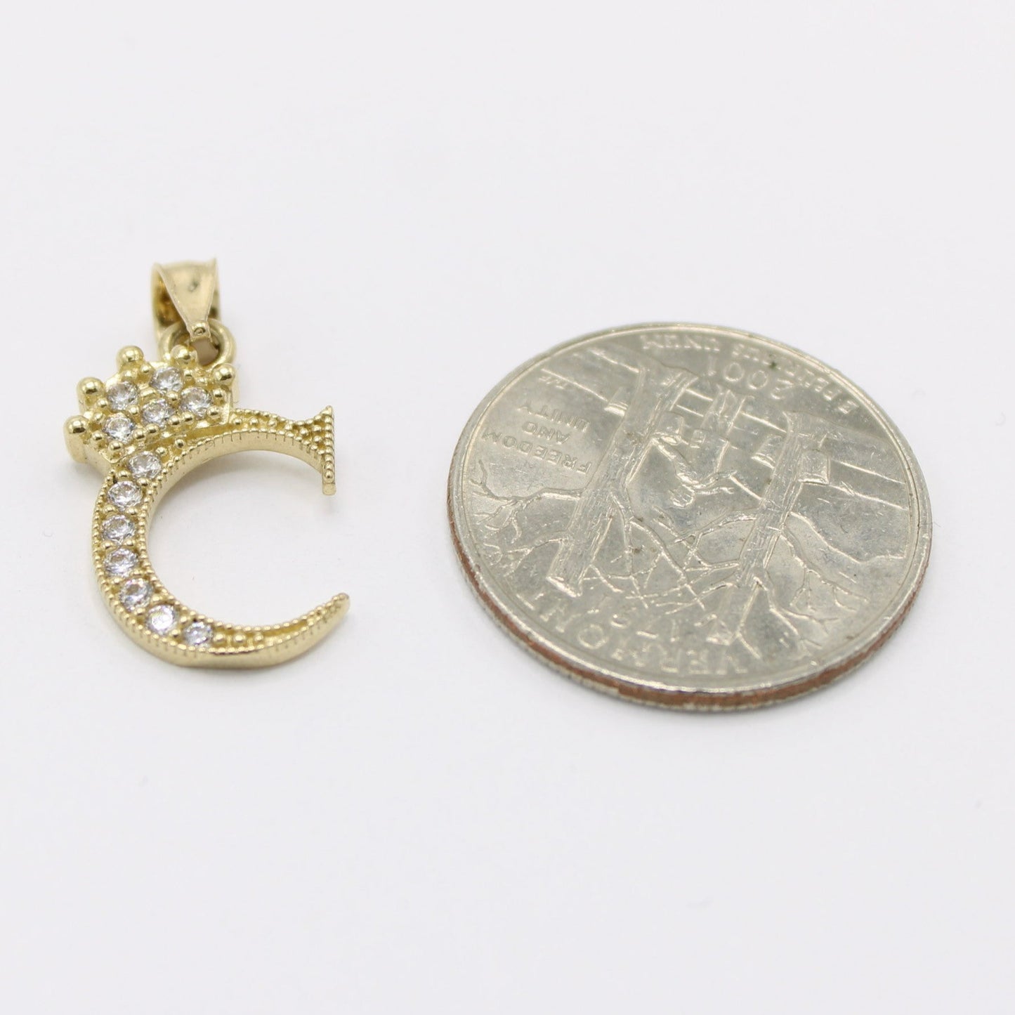 14k Crown Initial Name ( C ) Cz Stones Yellow Gold