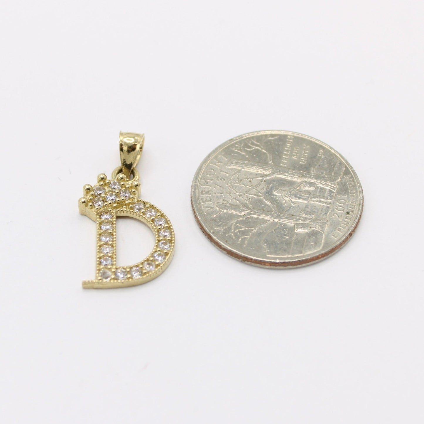 14K Crown Initial Name ( D ) Cz Stones Yellow Gold