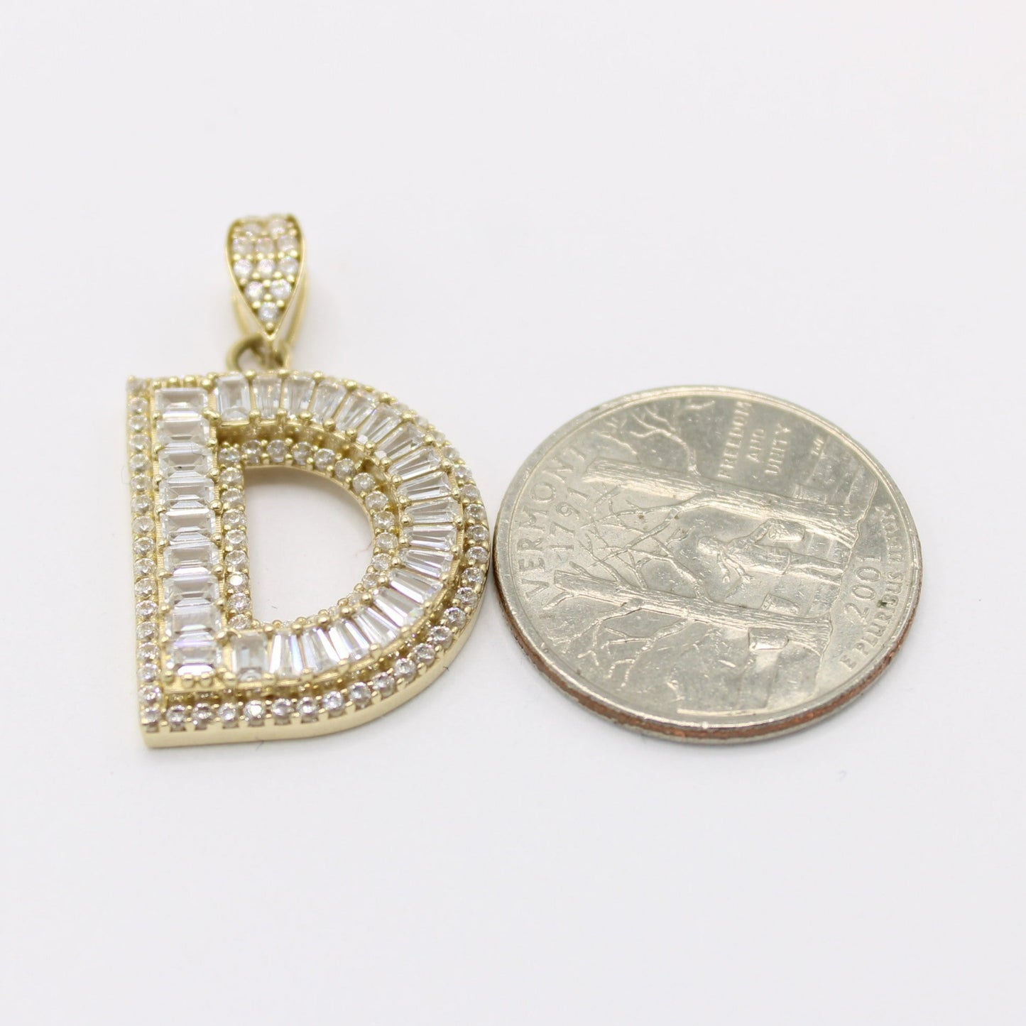 14K Initial Name ( D ) Baguette / Cz Stones Yellow Gold