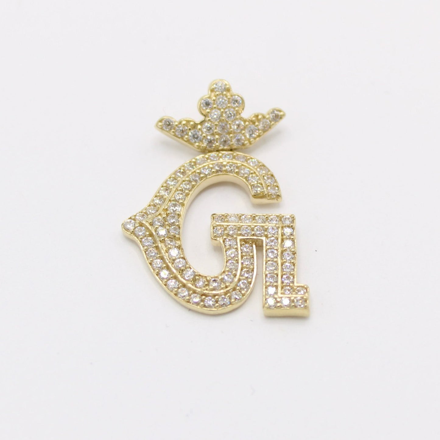 14K Crown Initial Name ( G ) Cz Stones Yellow Gold