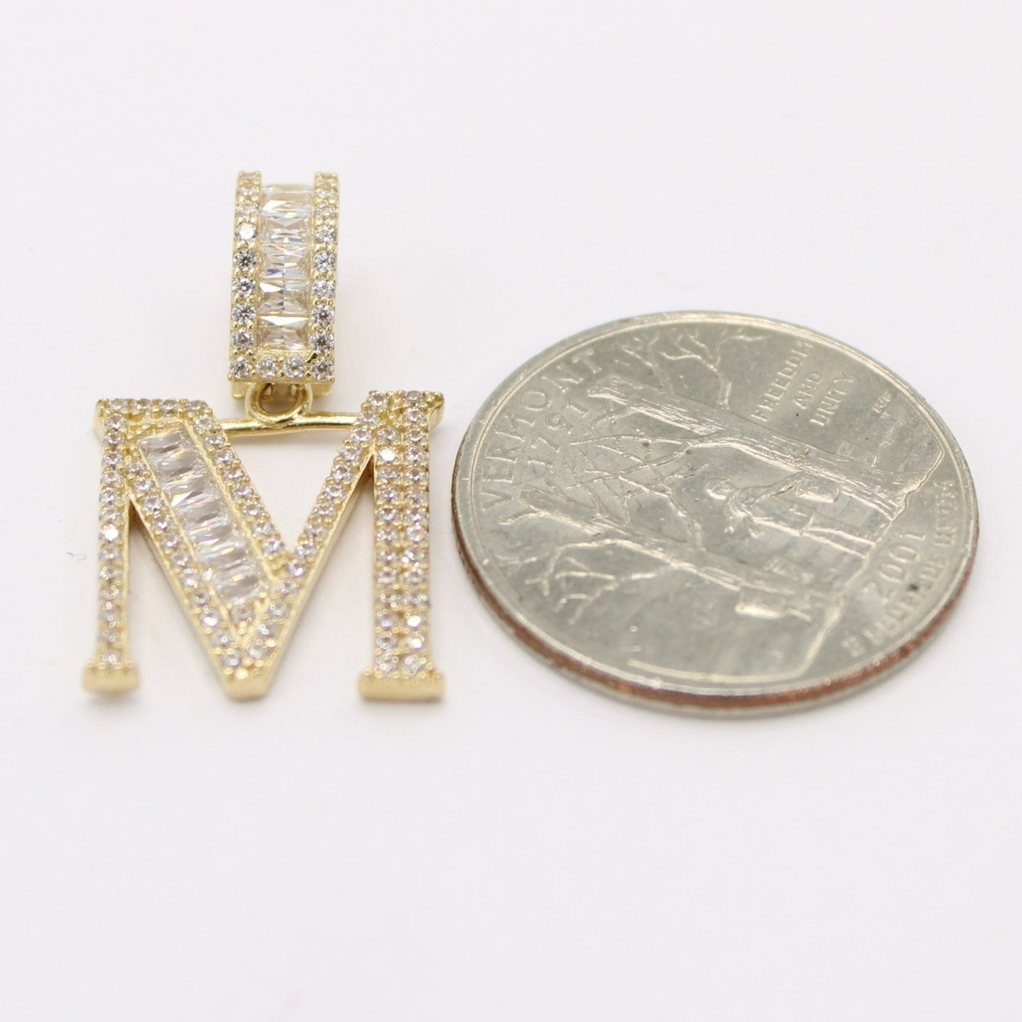 14K Initial Name ( M ) Baguette / Cz Stones Yellow Gold