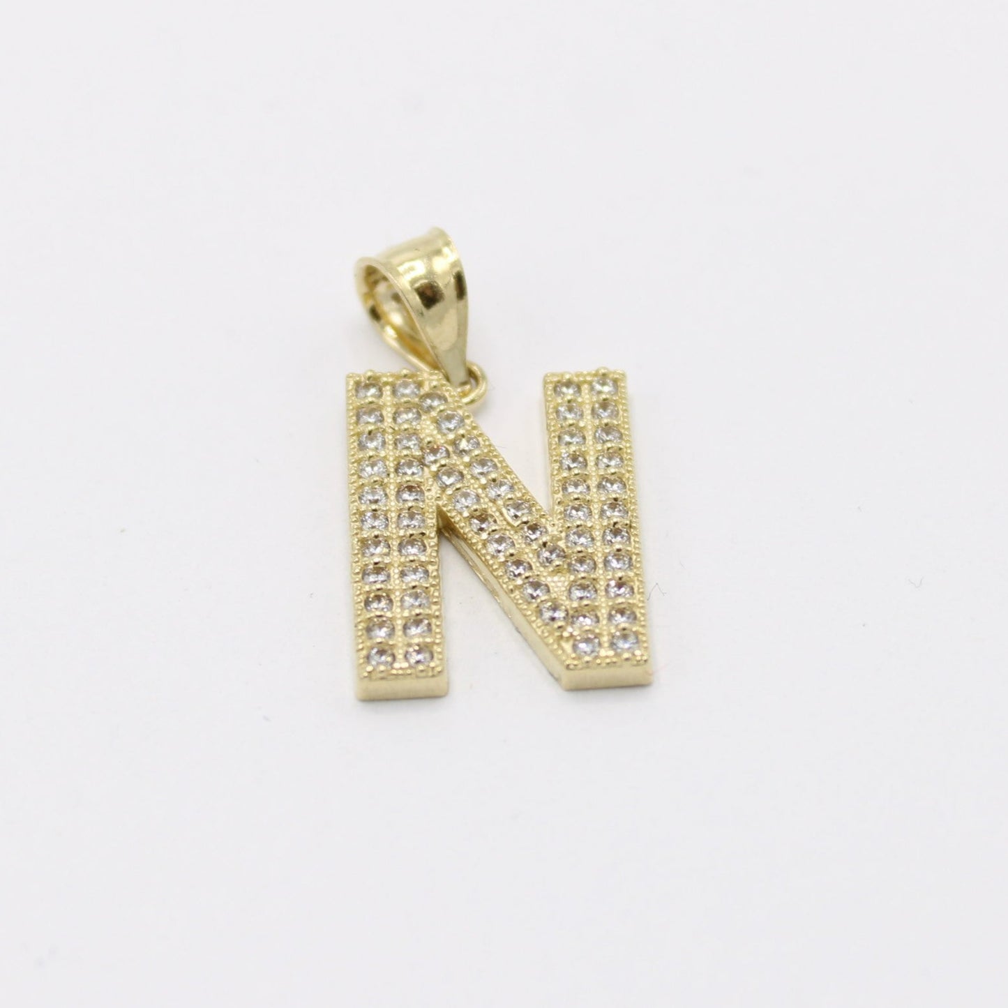 14K Initial Name ( N ) Cz Stones Yellow Gold