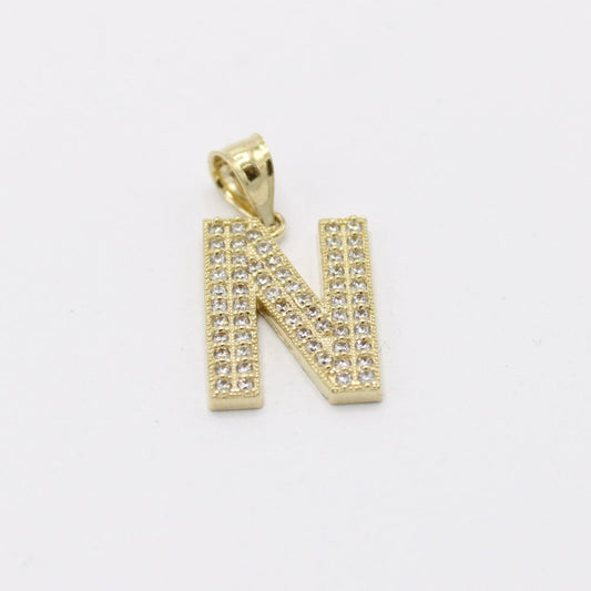 14K Initial Name ( N ) Cz Stones Yellow Gold