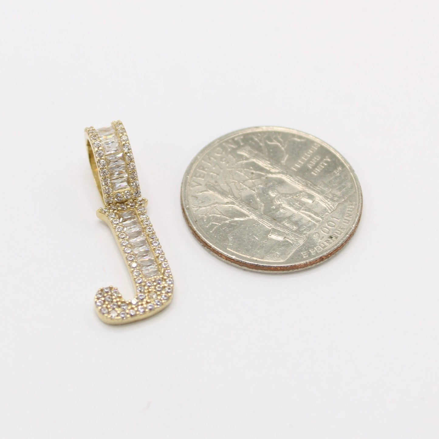 14K Initial Name ( J ) Baguette / Cz Stones Yellow Gold