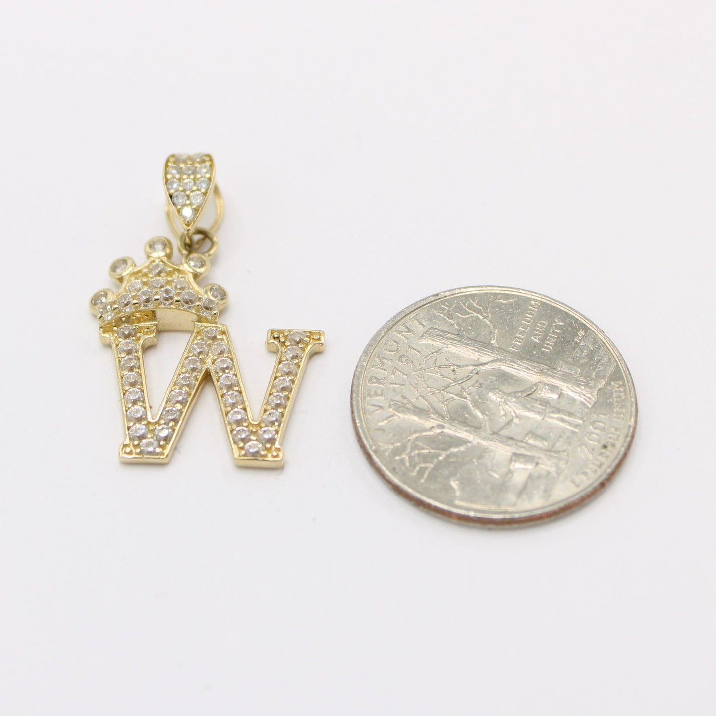14K Initial Name ( W ) Baguette / Cz Stones Yellow Gold