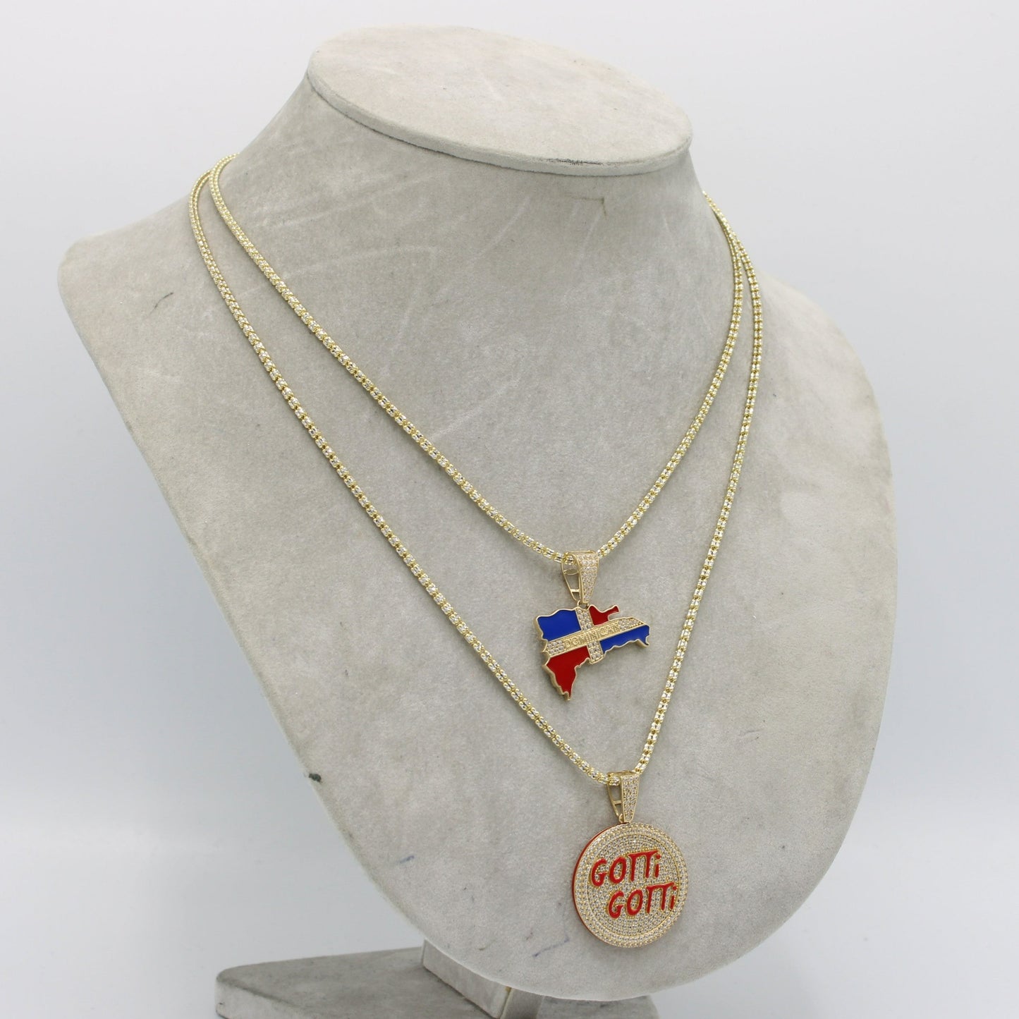 14K Gotti Gotti - Dominican Map Pendant Cz Stones With Ice Chain Yellow Gold