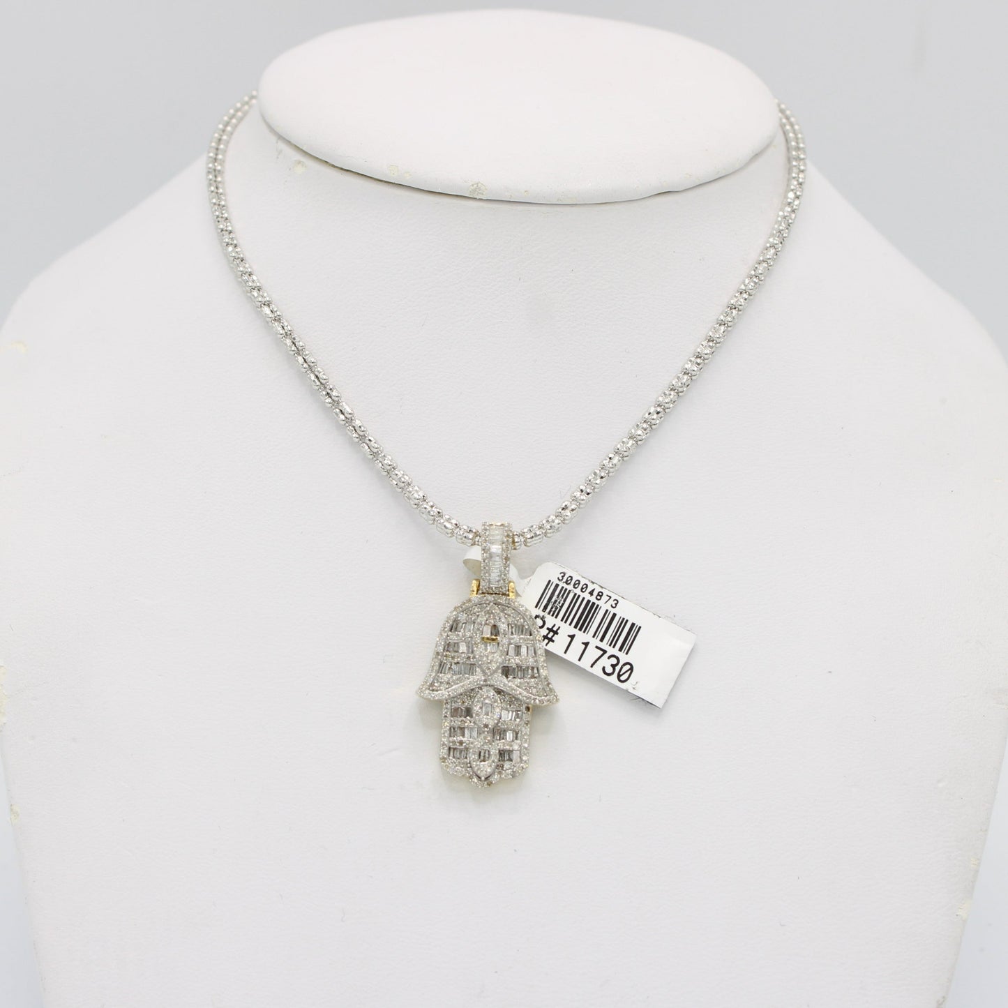14K VS Diamond Hamsa Pendant With Ice Chain White Gold