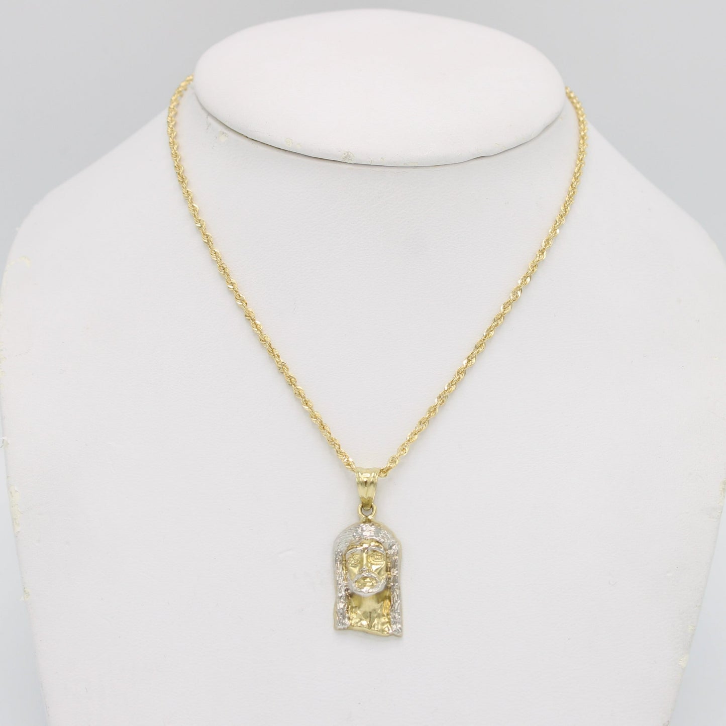 14K Jesus Face Pendant With Rope Chain And Earrings CZ Yellow Gold