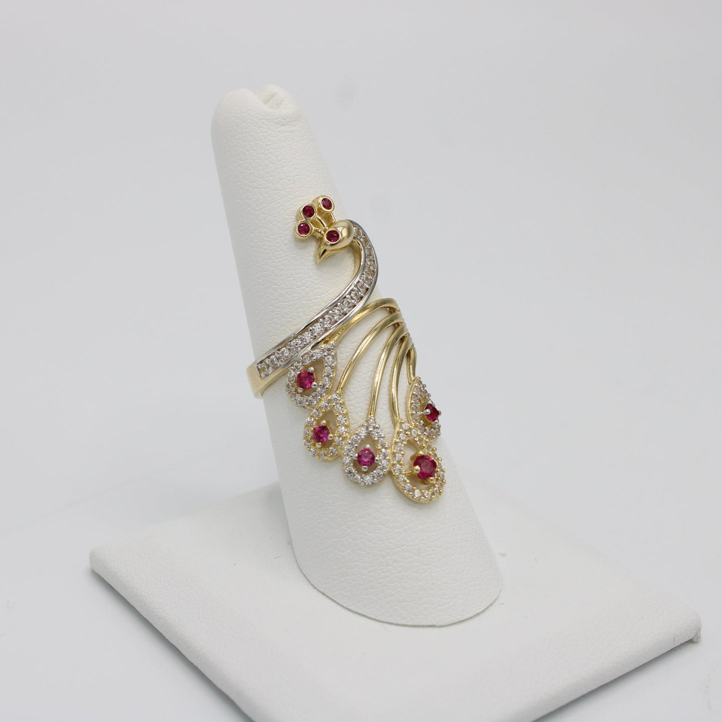 14K Peacock Ring Cz Stones Yellow Gold