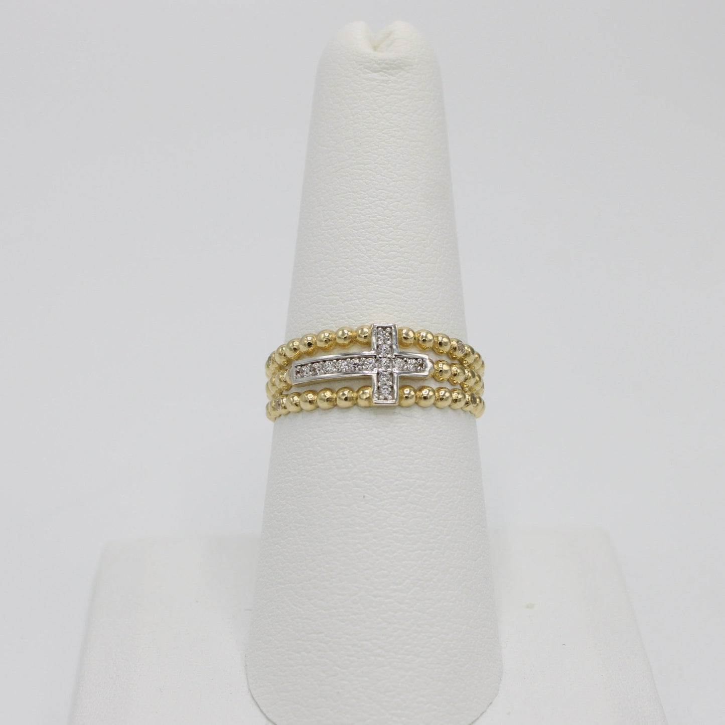 14K Cross Ring Cz Stones Yellow Gold