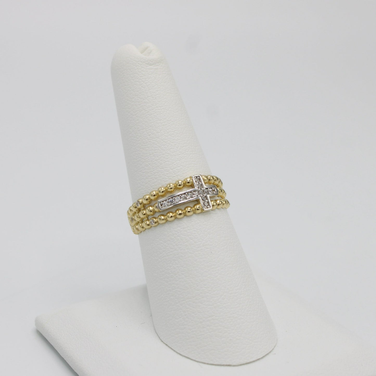 14K Cross Ring Cz Stones Yellow Gold