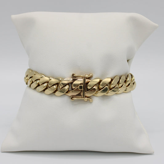 14K Semi-Solid Miami Cuban Link Bracelet Yellow Gold