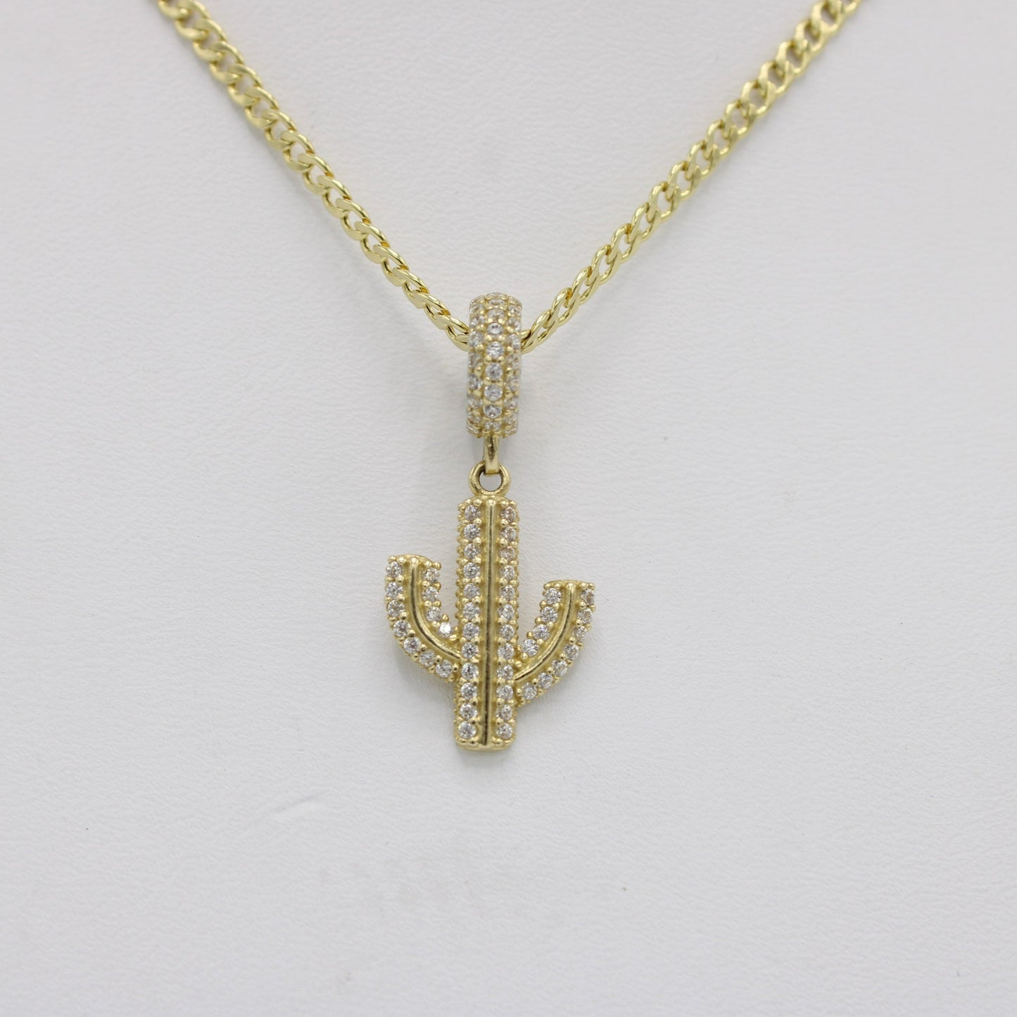 14K Kattus Charm Cz Stones With Flat Cuban Chain Yellow Gold