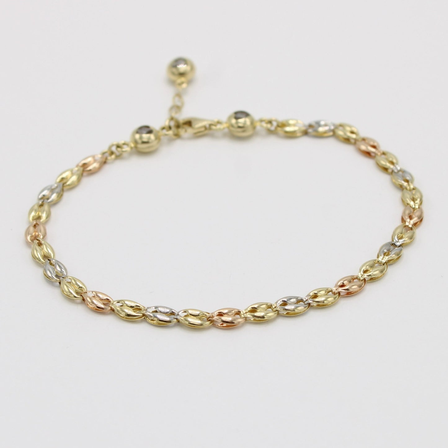 14K Bangle Cz Stones Three Tones Yellow Gold