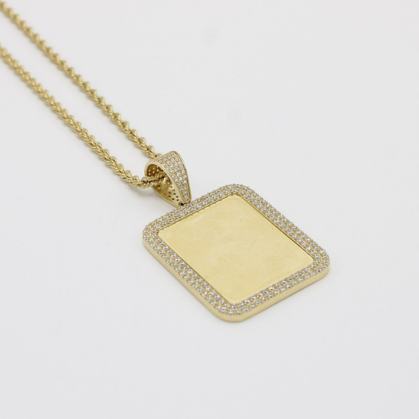 14K Picturer Pendant Cz Stones With Rope Chain Yellow Gold