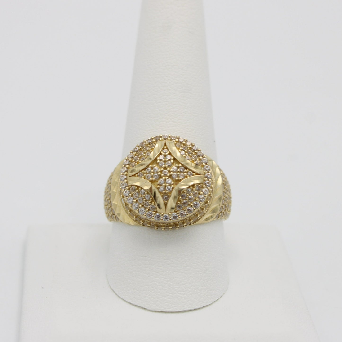 14K Round Men's Cuban Ring Yellow Gold