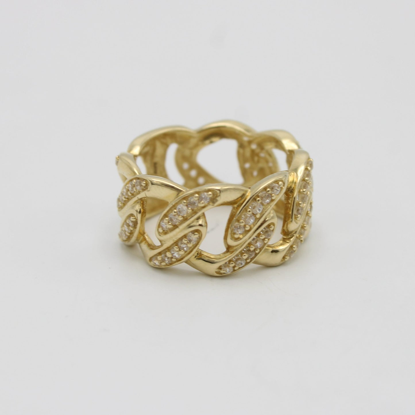14K Men's Cuban Ring Cz Stones Yellow Gold