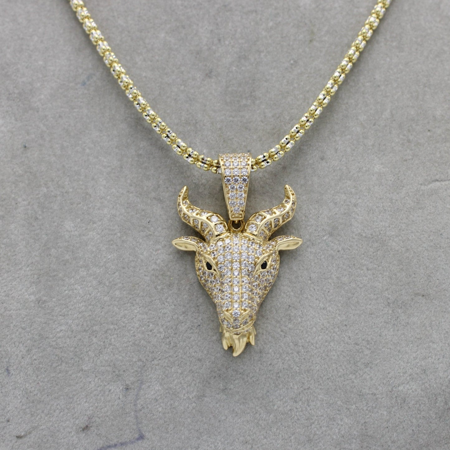 14K The Goat Pendant Cz Stones With Ice Chain Yellow Gold