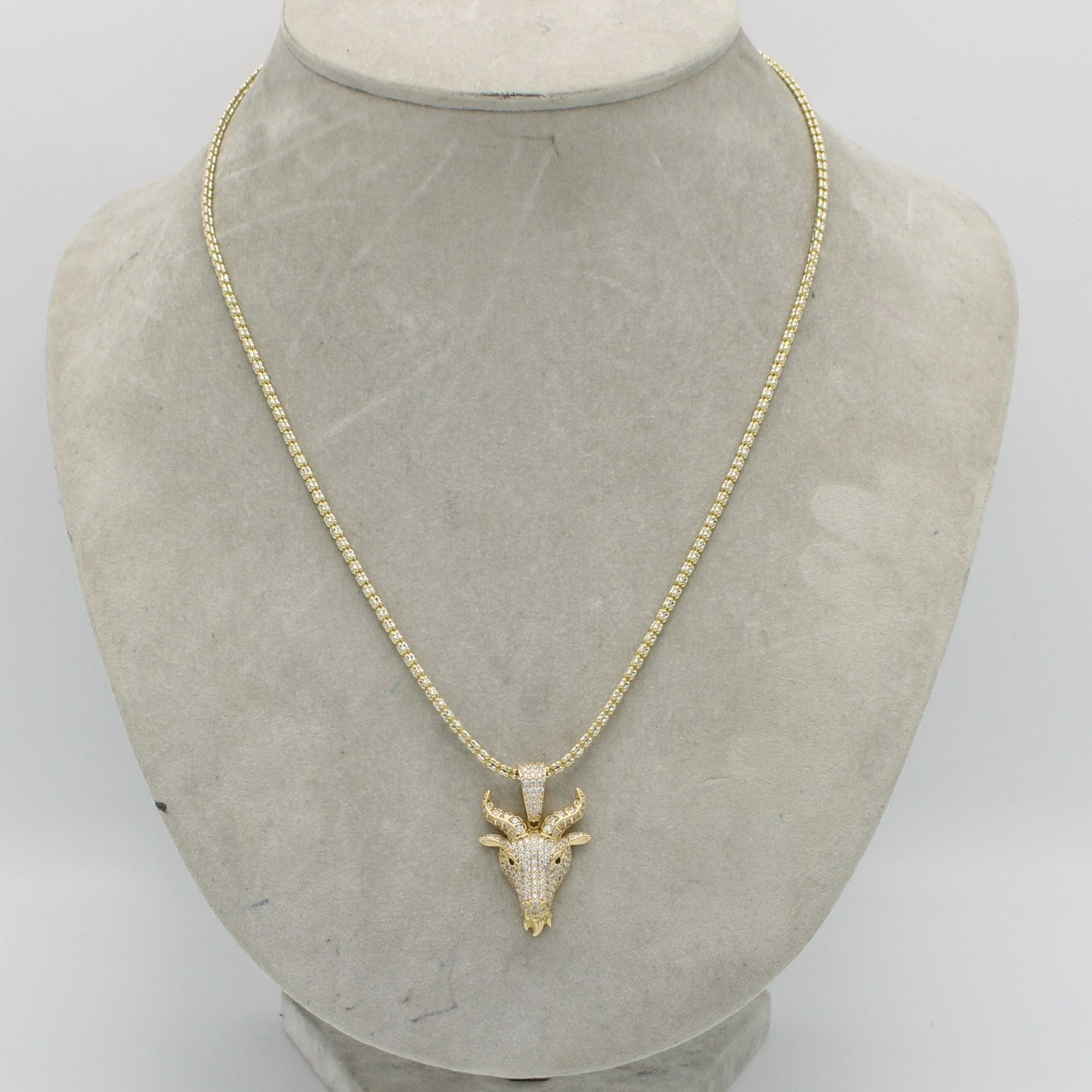 14K The Goat Pendant Cz Stones With Ice Chain Yellow Gold