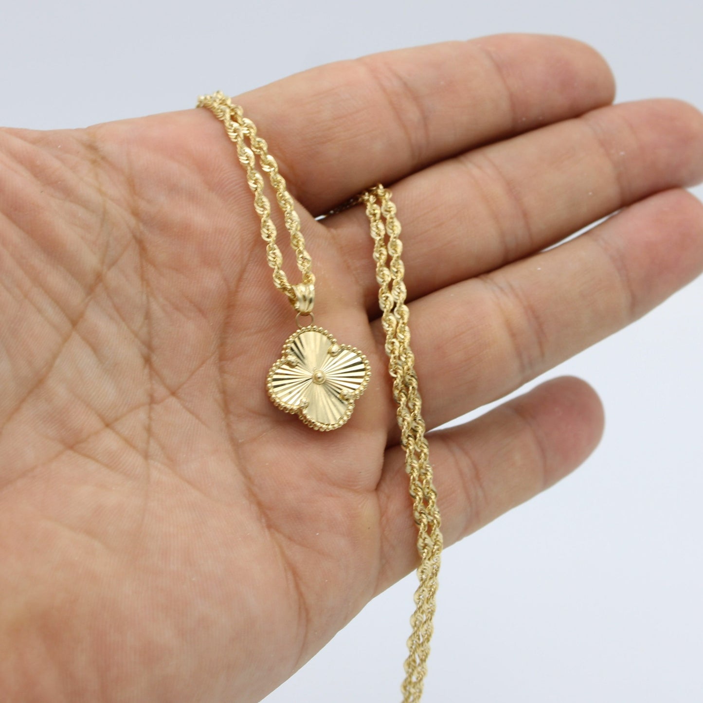 14K Fancy VC Pendant Cz With Rope Chain Yellow Gold