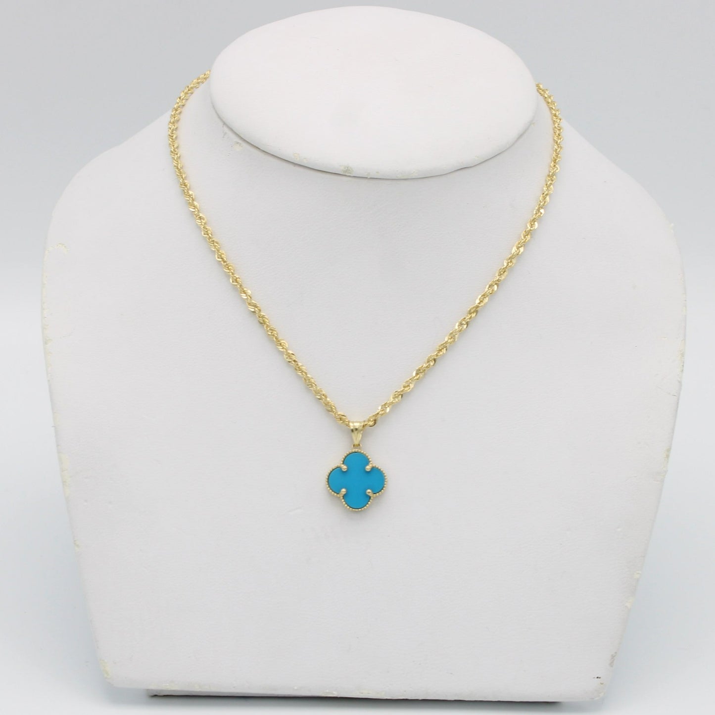 14K Fancy VC Pendant (Sky Blue) With Rope Chain Yellow Gold