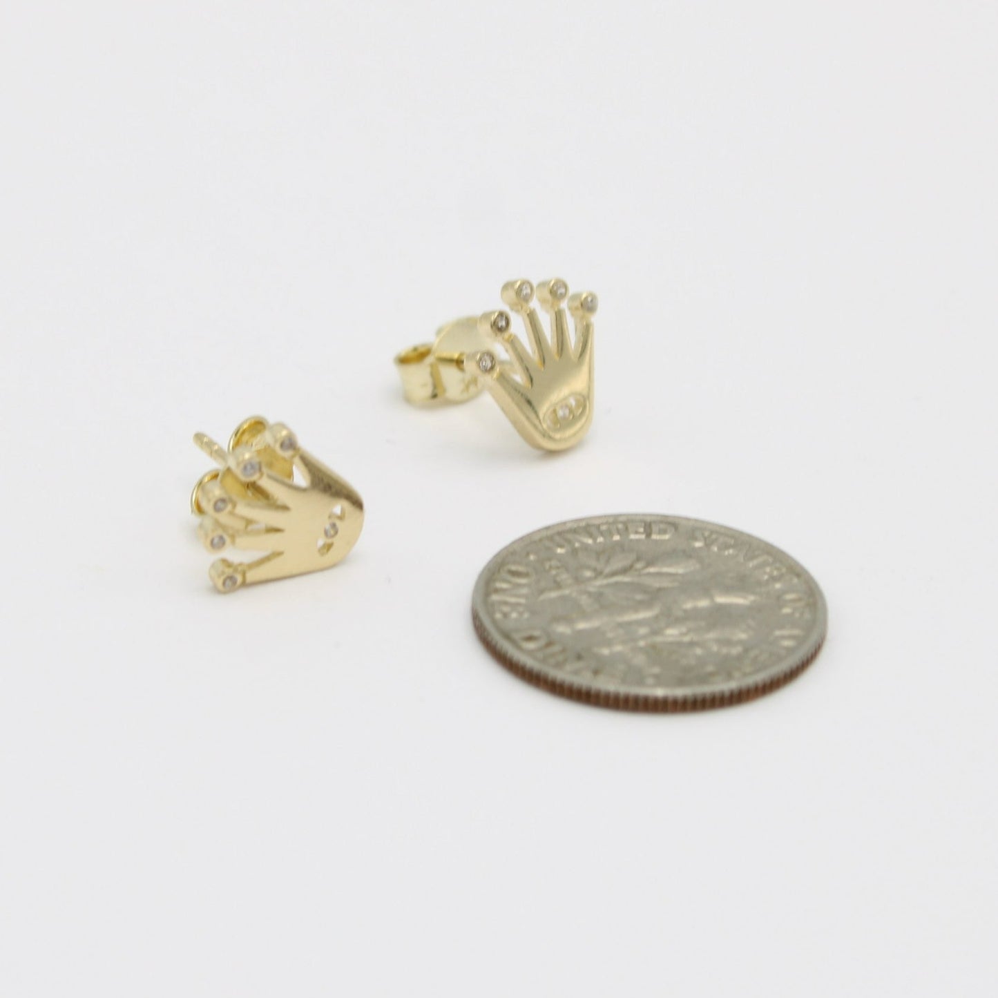 14K Crown Earring Cz Stones Yellow Gold