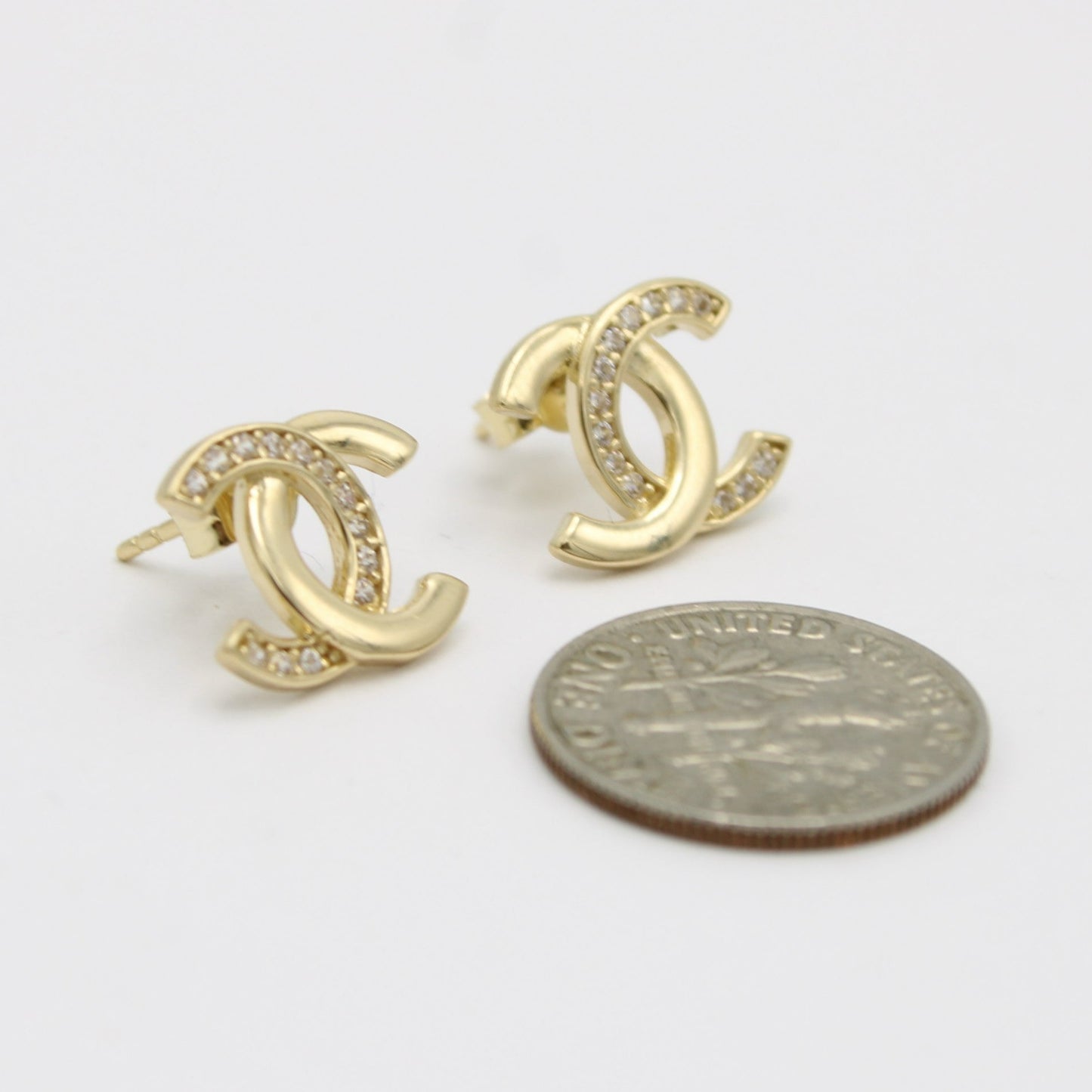 14K Earring Cz Stones Yellow Gold