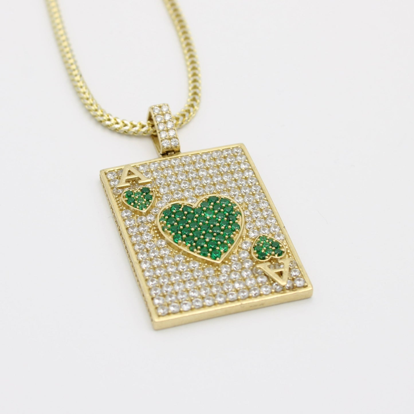 14K Ace Pendant Cz Stones With Franco Chain Two Tones Yellow Gold