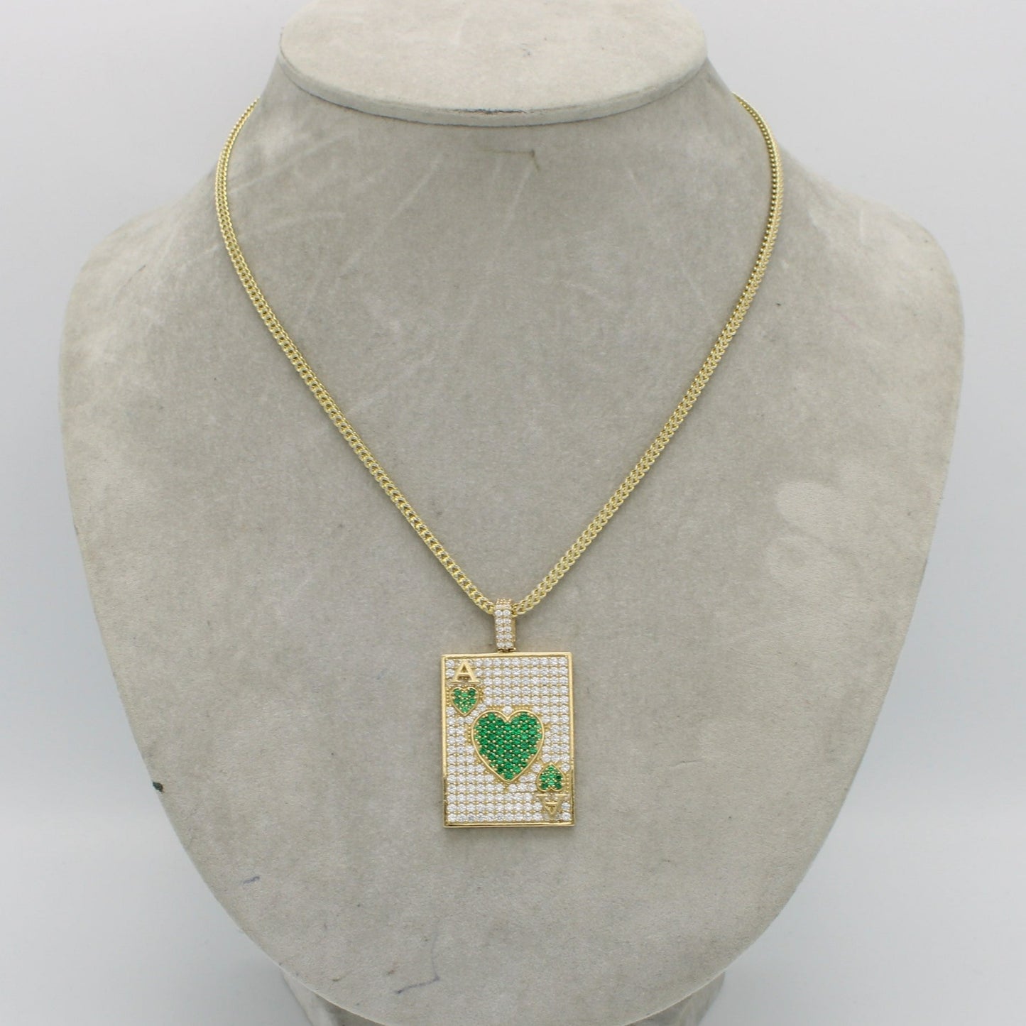 14K Ace Pendant Cz Stones With Franco Chain Two Tones Yellow Gold