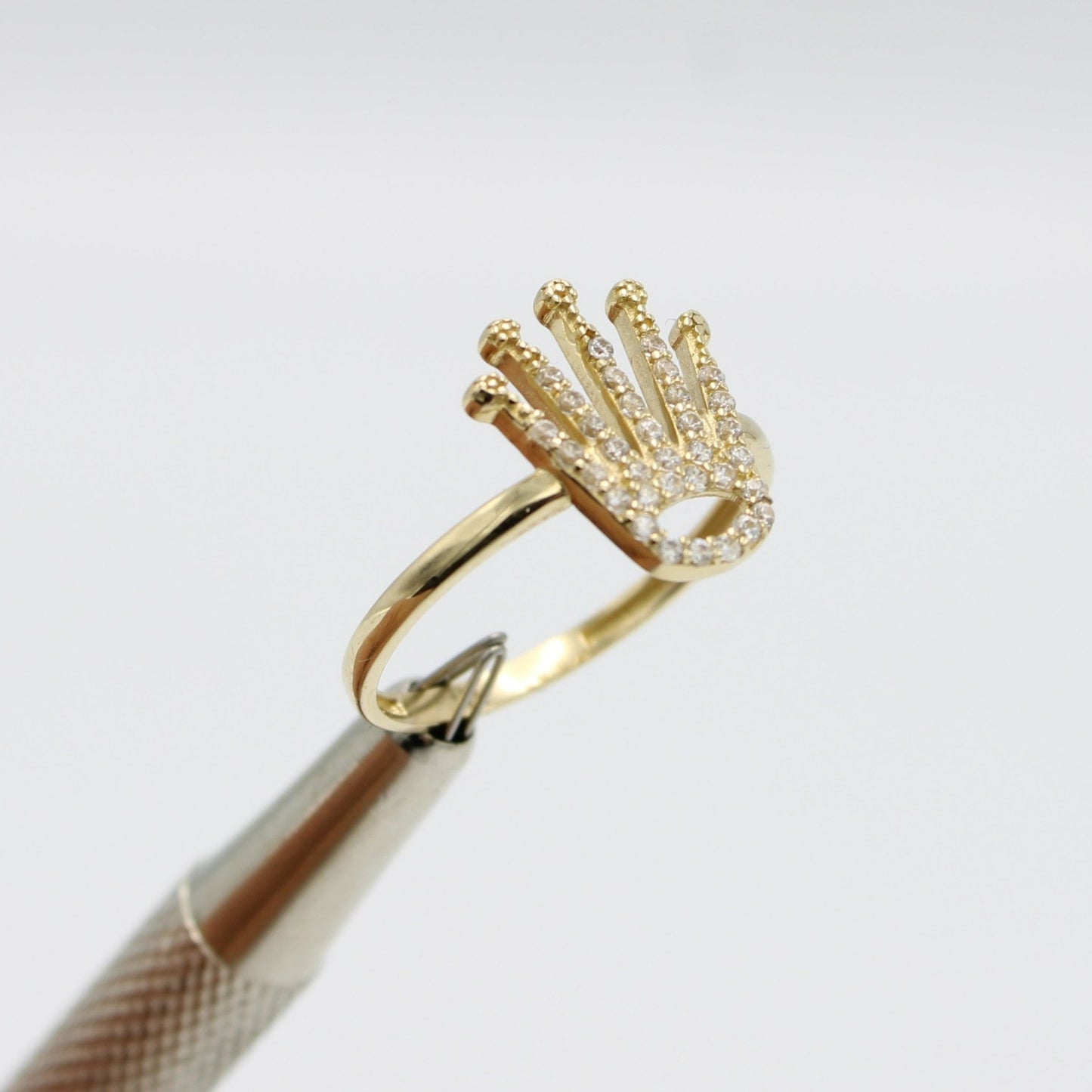14K Crown Ring Cz Stones Yellow Gold
