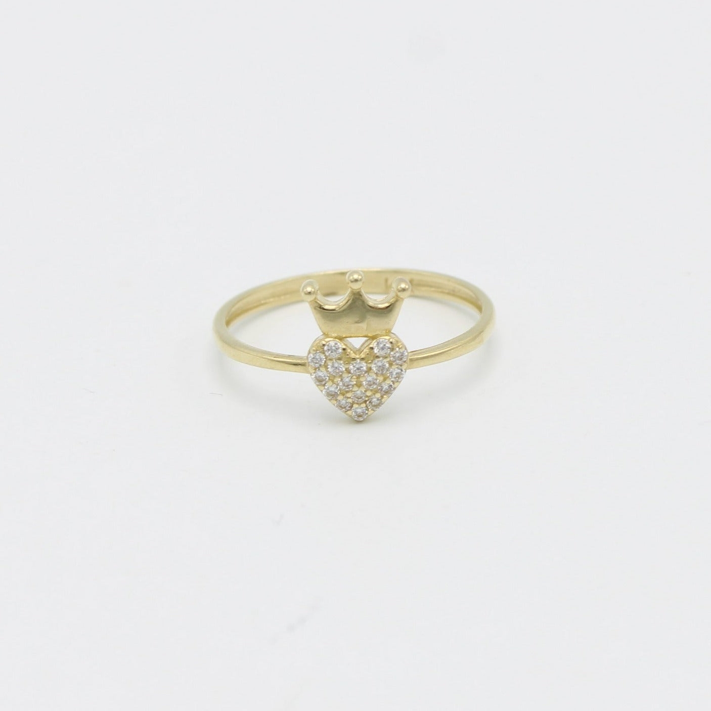 14K Crown / Heart Cz Stones Yellow Gold