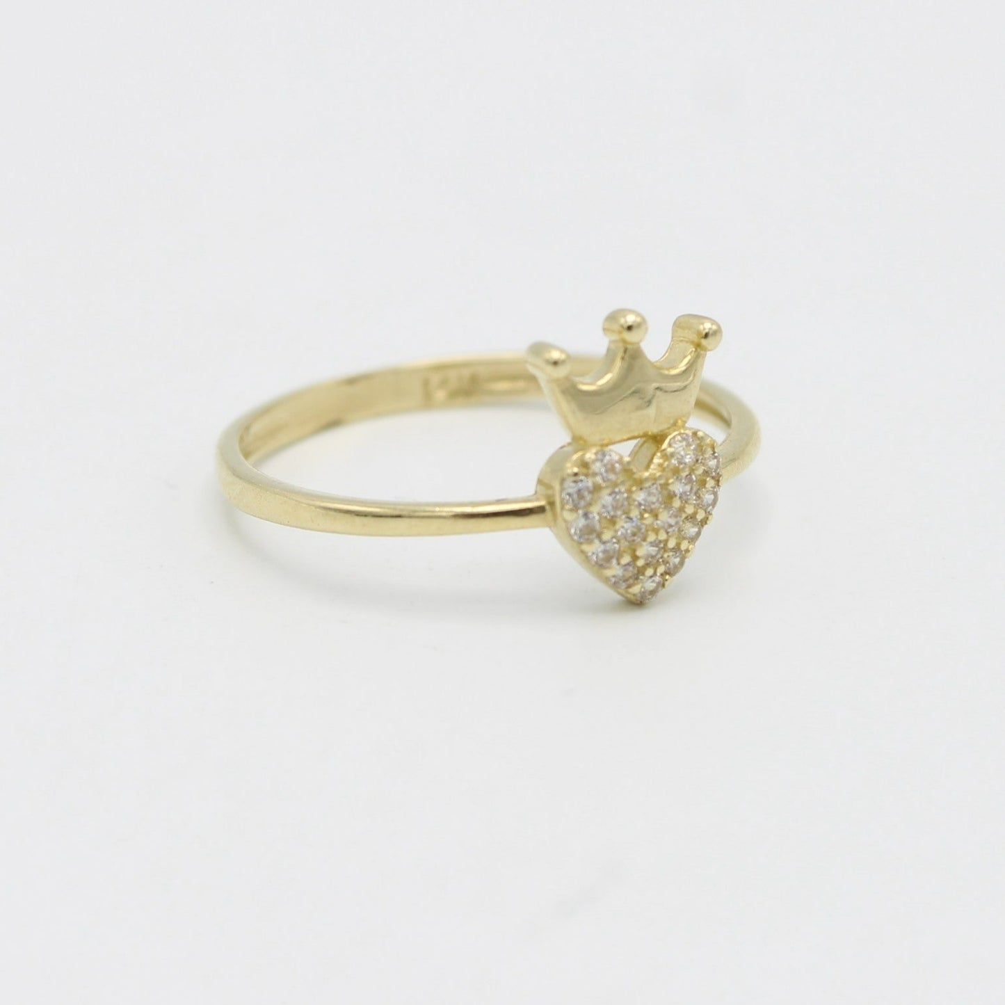 14K Crown / Heart Cz Stones Yellow Gold