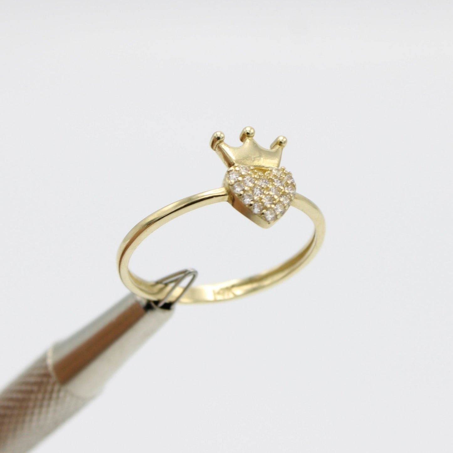 14K Crown / Heart Cz Stones Yellow Gold