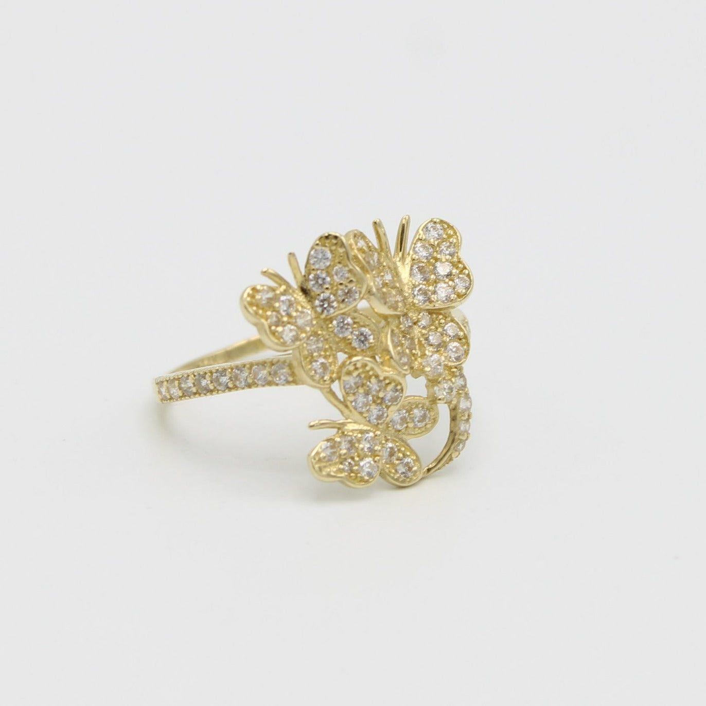14K Butterfly Ring Cz Stones Yellow Gold